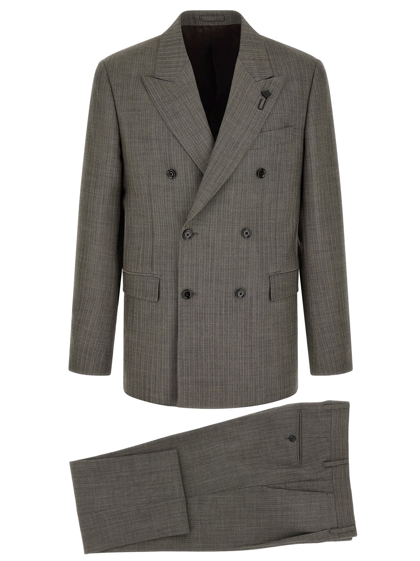 Pant Suit by Lardini for men in virgin wool gray, patterned & signature features a tailored silhouette, showcasing a sophisticated and tailored for a refined, professional look.