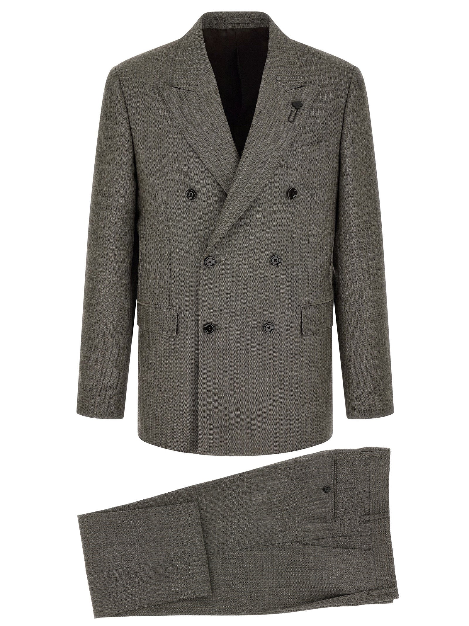 Pant Suit by Lardini for men in virgin wool gray, patterned & signature features a tailored silhouette, showcasing a sophisticated and tailored for a refined, professional look.