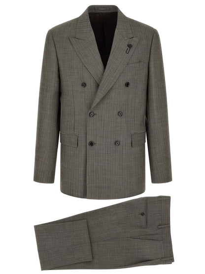 Pant Suit by Lardini for men in virgin wool gray, patterned & signature features a tailored silhouette, showcasing a sophisticated and tailored for a refined, professional look.