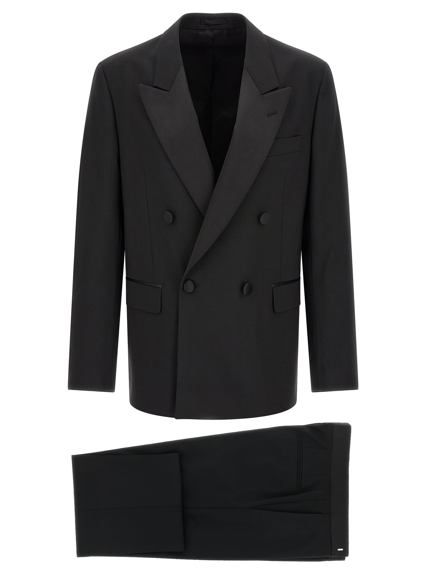 Tuxedo by Lardini for men in virgin wool black presents a elite silhouette, showcasing a sophisticated and elite straight-leg for a refined, high-fashion aesthetic.