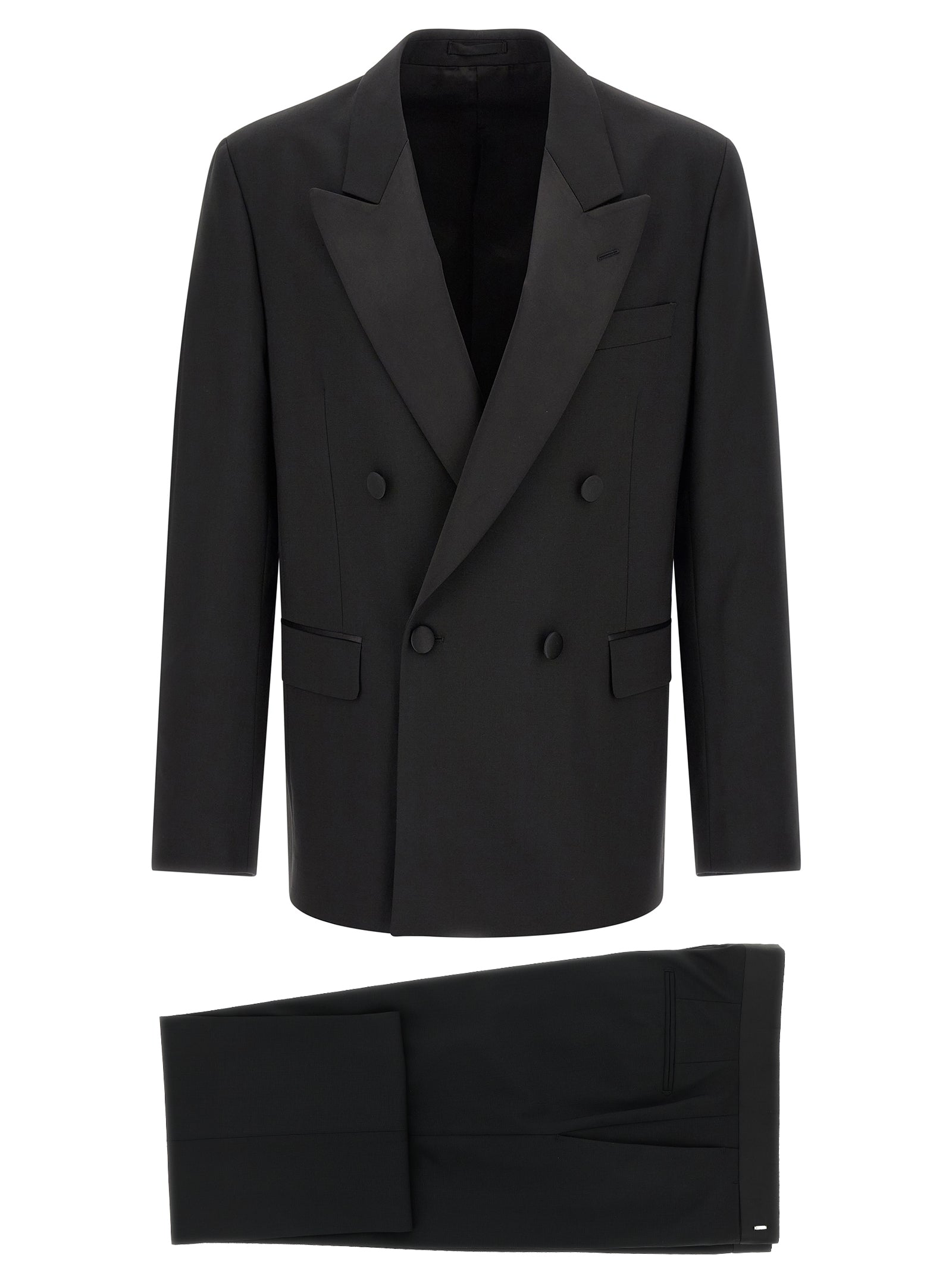 Tuxedo by Lardini for men in virgin wool black presents a elite silhouette, showcasing a sophisticated and elite straight-leg for a refined, high-fashion aesthetic.