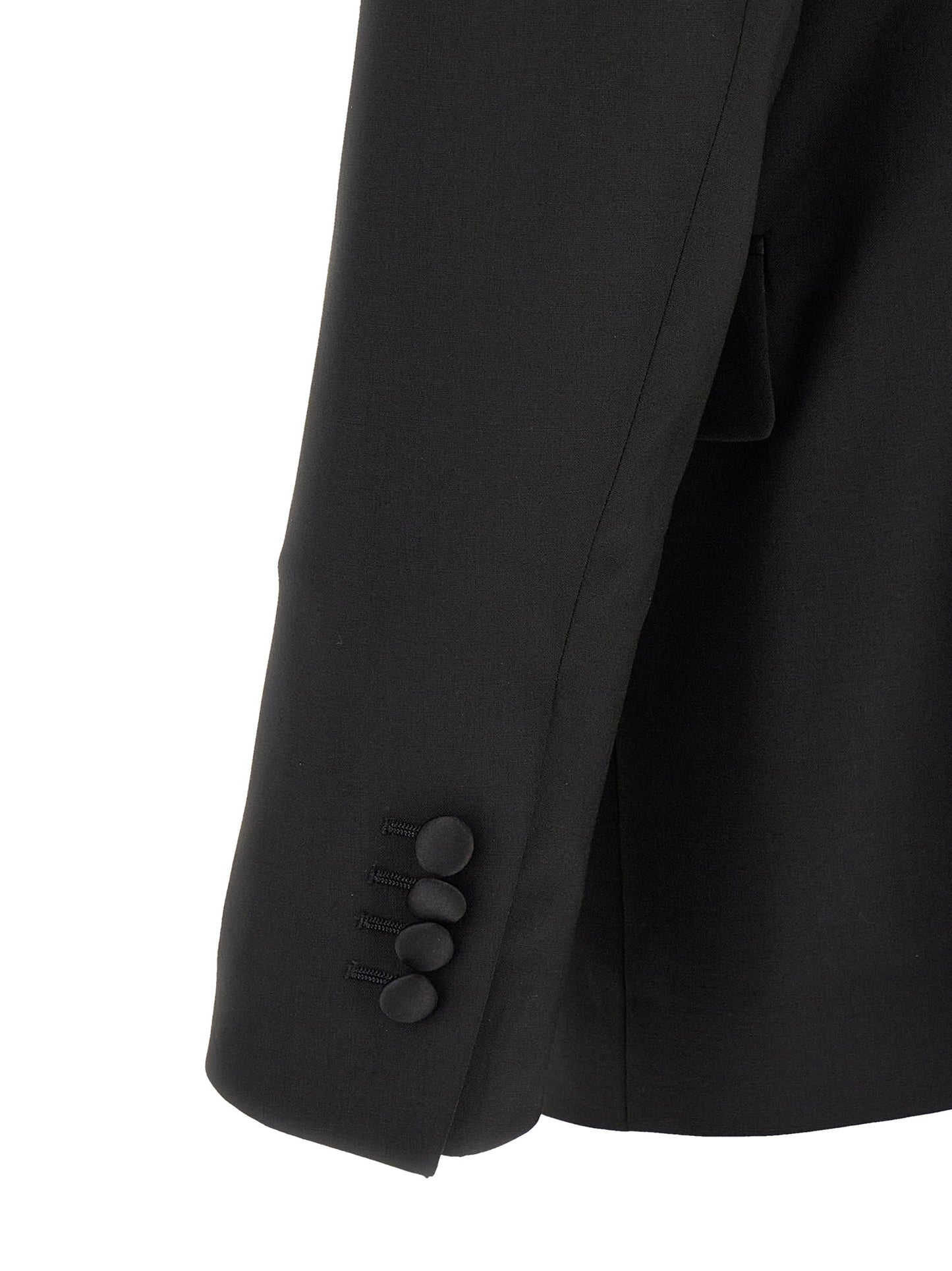 Tuxedo by Lardini for men in virgin wool black presents a distinguished silhouette, showcasing a sophisticated and a distinguished straight-leg that epitomizes formal elegance.