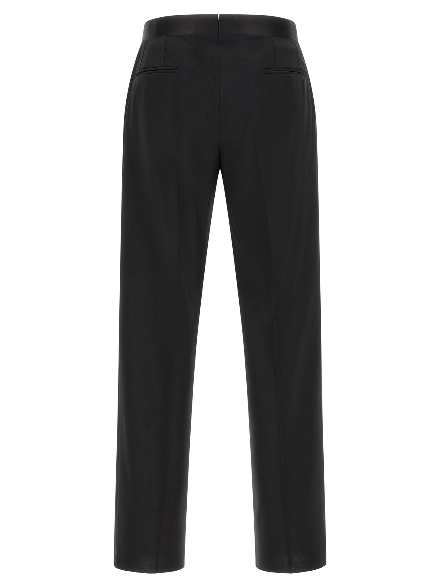 Tuxedo by Lardini for men in virgin wool black showcases an tailored silhouette, artfully detailed with a sophisticated and a tailored straight-leg for a refined, high-fashion look.