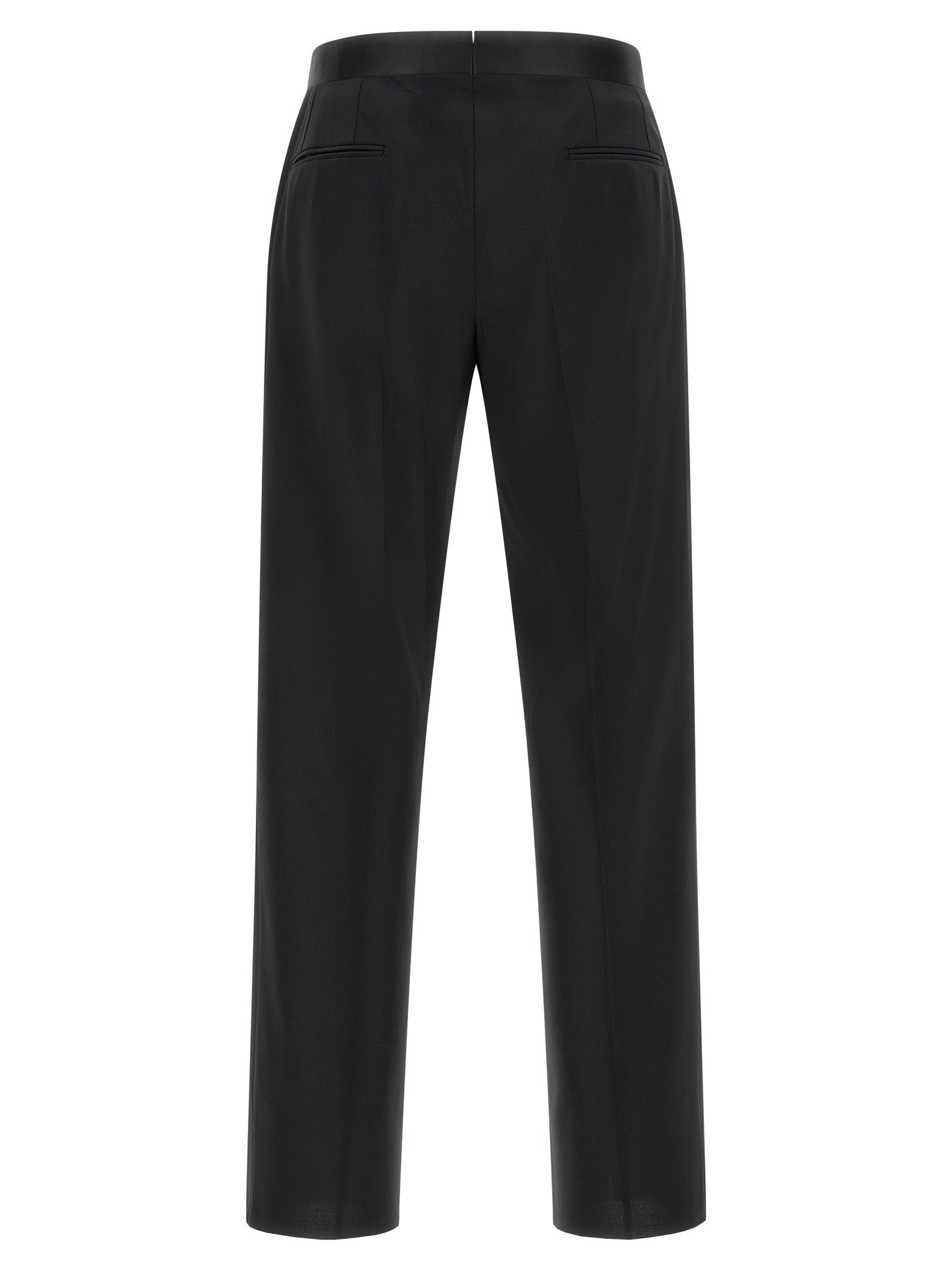 Tuxedo by Lardini for men in virgin wool black showcases an tailored silhouette, artfully detailed with a sophisticated and a tailored straight-leg for a refined, high-fashion look.