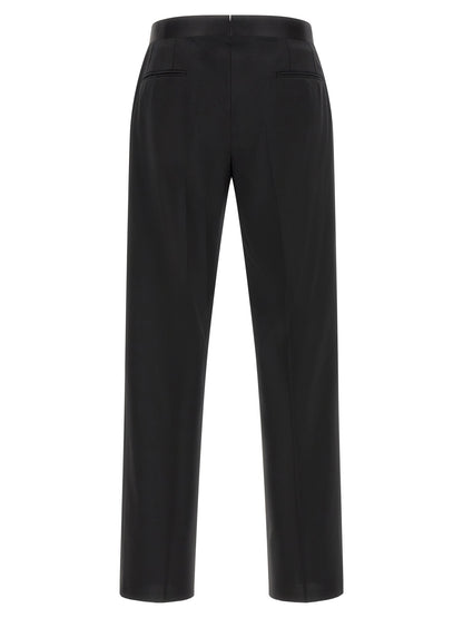 Tuxedo by Lardini for men in virgin wool black showcases an tailored silhouette, artfully detailed with a sophisticated and a tailored straight-leg for a refined, high-fashion look.