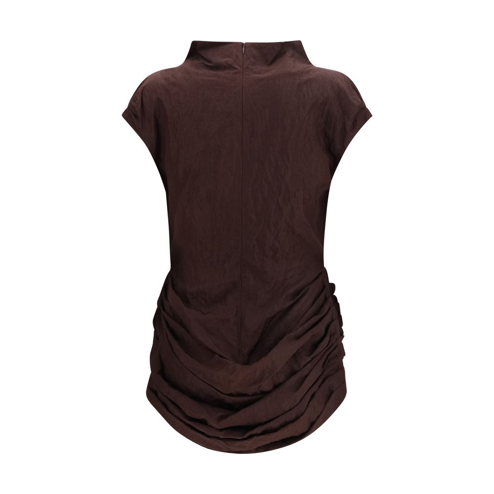 Dress by Magda Butrym for women in cotton brown features an sultry silhouette defined by a high-collar neckline and , falling to an sultry short mini for a sultry look.