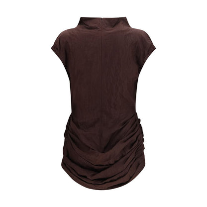 Dress by Magda Butrym for women in cotton brown features an sultry silhouette defined by a high-collar neckline and , falling to an sultry short mini for a sultry look.
