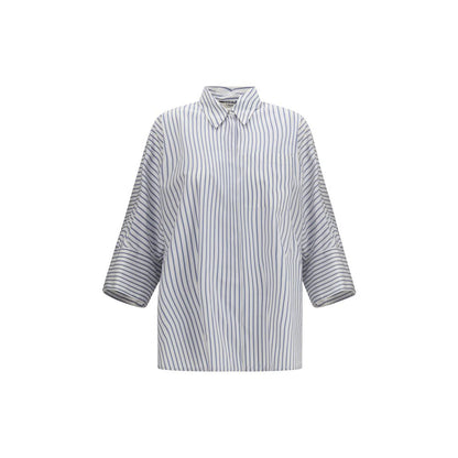Shirt by S Max Mara for women in cotton blue, patterned & striped showcases a sublime silhouette, artfully detailed with a sublime and three-quarter-sleeve for a sophisticated, sublime finish.