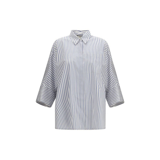 Shirt by S Max Mara for women in cotton blue, patterned & striped showcases a sublime silhouette, artfully detailed with a sublime and three-quarter-sleeve for a sophisticated, sublime finish.