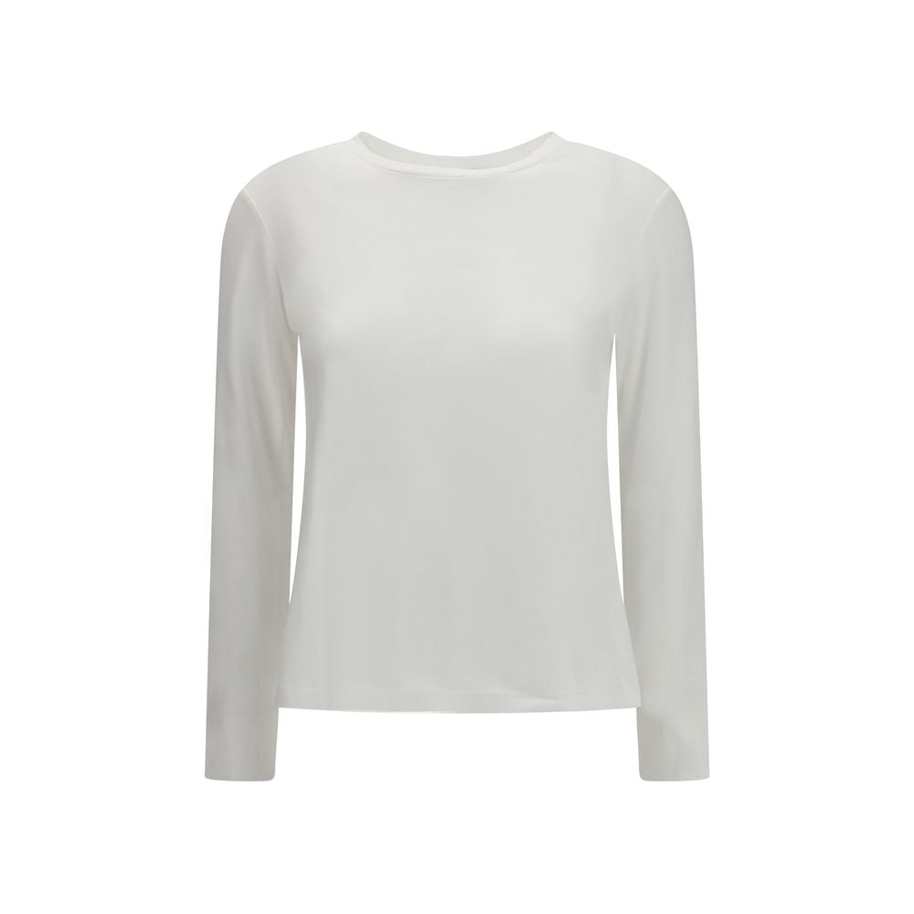 T-Shirt by S Max Mara for women in modal & cotton white showcases a dramatic silhouette, elegantly detailed with a dramatic round neckline and long-sleeve for a truly dramatic finish.