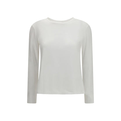 T-Shirt by S Max Mara for women in modal & cotton white showcases a dramatic silhouette, elegantly detailed with a dramatic round neckline and long-sleeve for a truly dramatic finish.