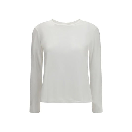 T-Shirt by S Max Mara for women in modal & cotton white showcases a dramatic silhouette, elegantly detailed with a dramatic round neckline and long-sleeve for a truly dramatic finish.