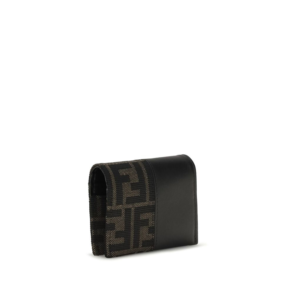 Cardholder Wallet by Fendi for men in polyester cotton & calf leather brown & jacquard presents a streamlined silhouette, showcasing the sophisticated design of the Polyester Cotton & Calf Leather Cardholder Wallet collection with functional card-organization compact-design.