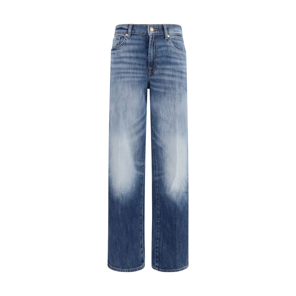 Jeans by 7FOR for women in stretch denim cotton blue presents a tailored silhouette, showcasing a tailored straight-leg, regular-fit & cigarette and long cut with a refined for a truly tailored aesthetic.