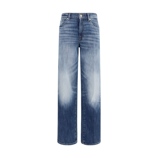 Jeans by 7FOR for women in stretch denim cotton blue presents a tailored silhouette, showcasing a tailored straight-leg, regular-fit & cigarette and long cut with a refined for a truly tailored aesthetic.