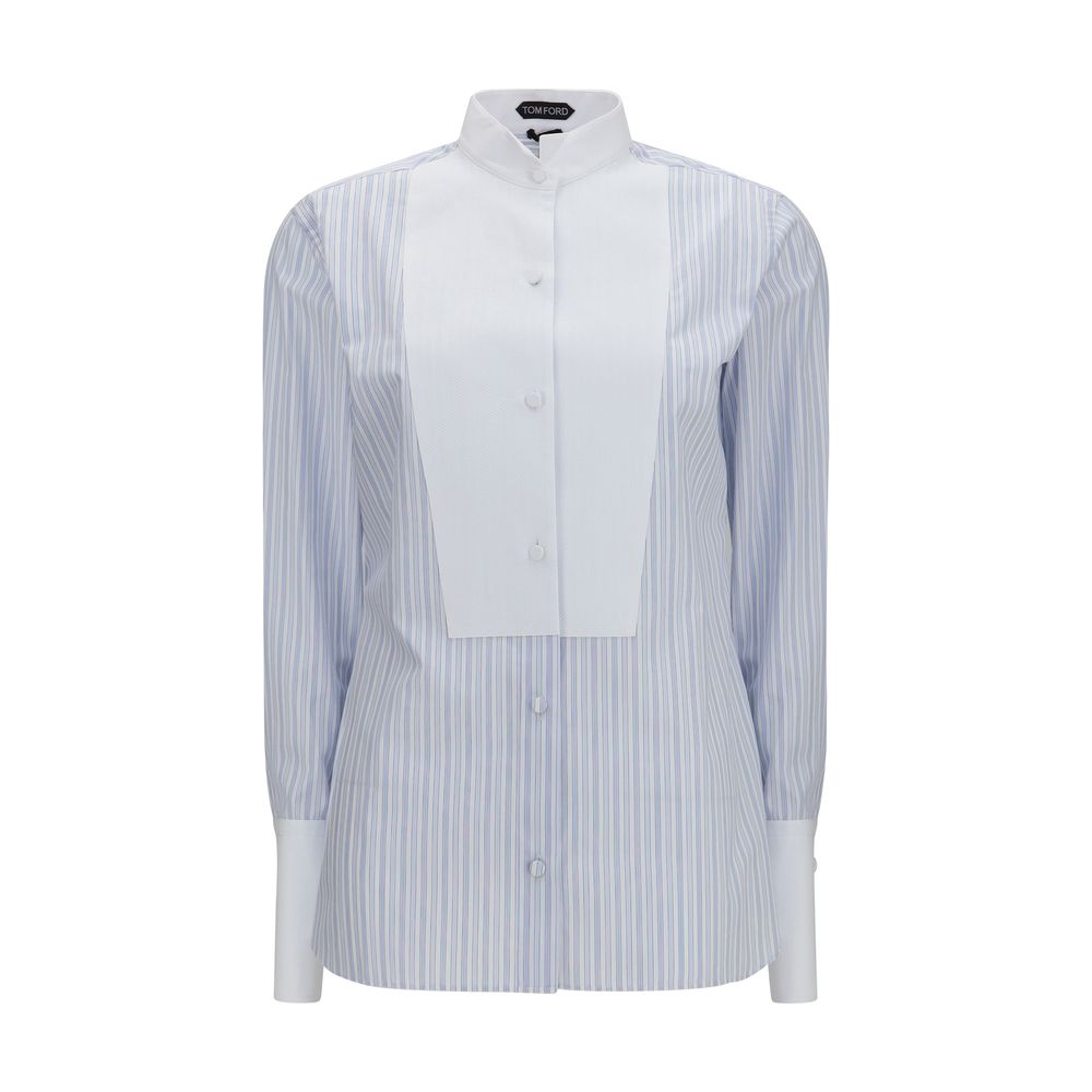 Shirt by Tom Ford for women in cotton blue, pearl, patterned & striped presents a discerning silhouette, showcasing a sophisticated and for a truly discerning finish.
