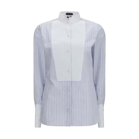 Shirt by Tom Ford for women in cotton blue, pearl, patterned & striped presents a discerning silhouette, showcasing a sophisticated and for a truly discerning finish.