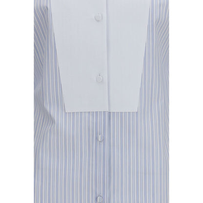 Shirt by Tom Ford for women in cotton blue, pearl, patterned & striped features an architectural silhouette with a refined and elegant for a architectural look.
