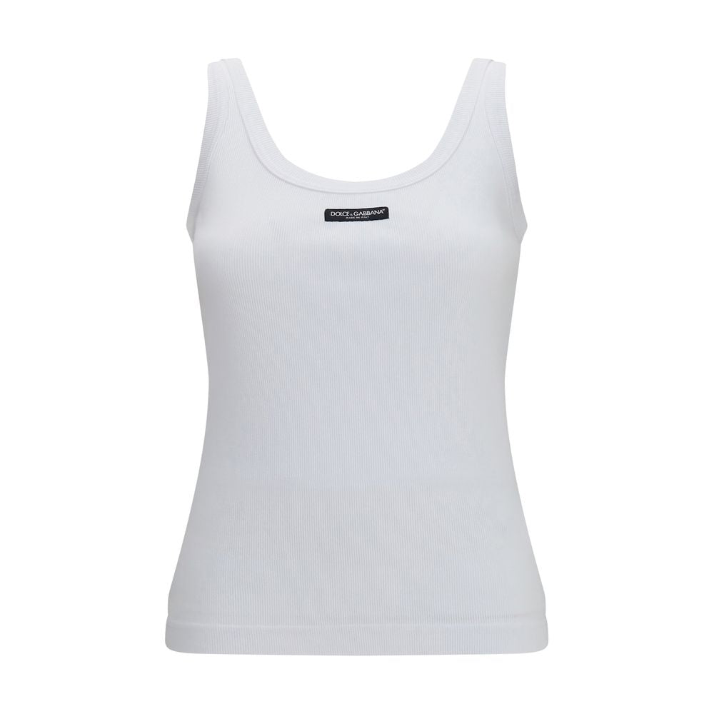 Tank Top by Dolce & Gabbana for women in cotton white showcases a perennial silhouette, artfully detailed with a sleeveless design and a perennial .