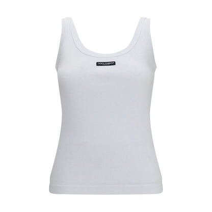 Tank Top by Dolce & Gabbana for women in cotton white showcases a perennial silhouette, artfully detailed with a sleeveless design and a perennial .