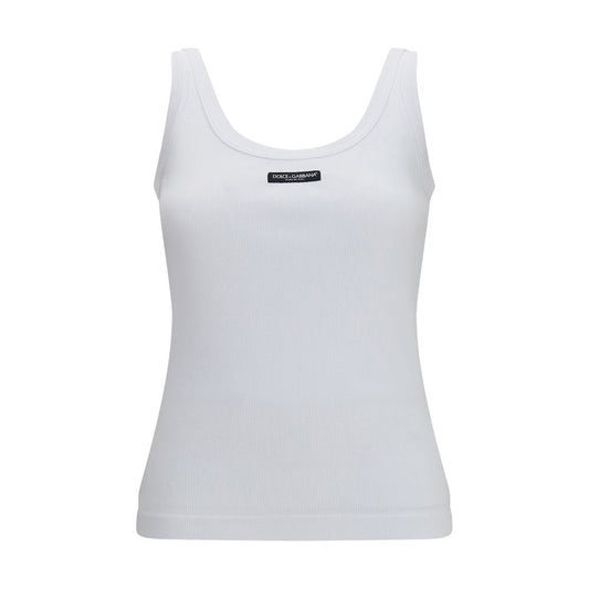 Tank Top by Dolce & Gabbana for women in cotton white showcases a perennial silhouette, artfully detailed with a sleeveless design and a perennial .