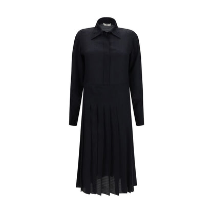 Fendi Women's Shirt Long-Sleeve Silk Long Dress - Black Pearl Patterned Jacquard