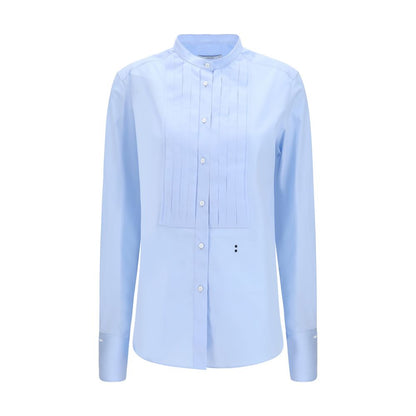Fendi Women's Regular Fit Slim Mandarin Neck Cotton Dress Shirt - Blue