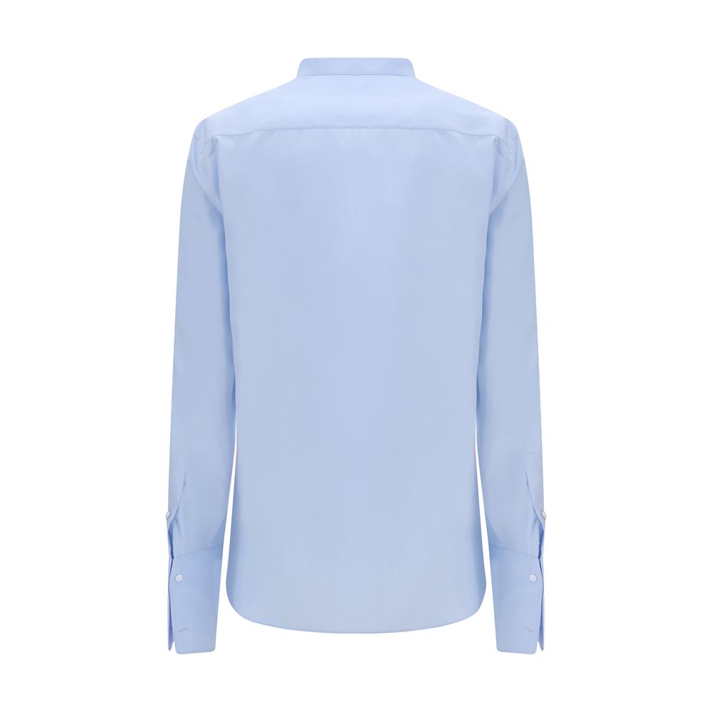 Fendi Women's Regular Fit Slim Mandarin Neck Cotton Dress Shirt - Blue