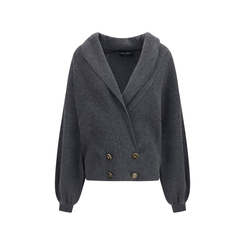 Cardigan by Dolce & Gabbana for women in merino wool gray features an impeccable silhouette, showcasing a sophisticated shawl-collar neckline and detail for a truly impeccable finish.