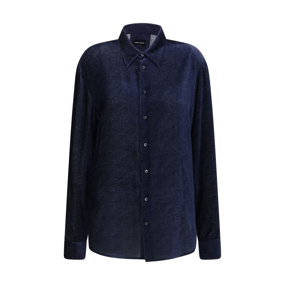 Dress Shirt by Giorgio Armani for men in viscose silk twill blue & patterned showcases a sublime silhouette, artfully detailed with a sublime and long-sleeve for a sophisticated, sublime finish.