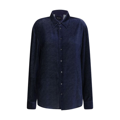 Dress Shirt by Giorgio Armani for men in viscose silk twill blue & patterned showcases a sublime silhouette, artfully detailed with a sublime and long-sleeve for a sophisticated, sublime finish.