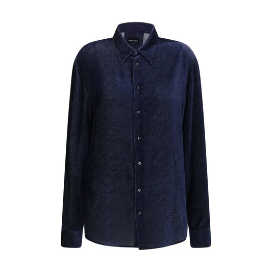 Dress Shirt by Giorgio Armani for men in viscose silk twill blue & patterned showcases a sublime silhouette, artfully detailed with a sublime and long-sleeve for a sophisticated, sublime finish.