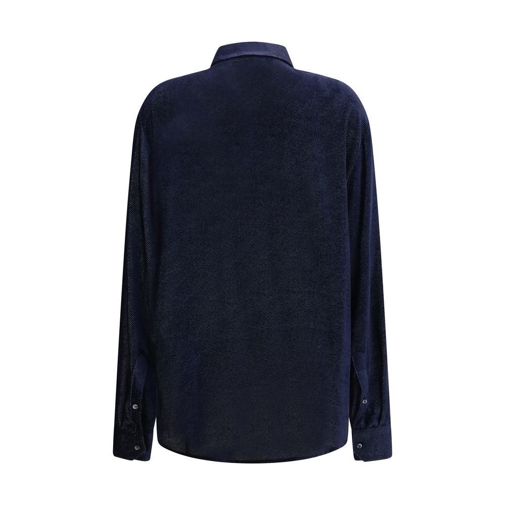 Dress Shirt by Giorgio Armani for men in viscose silk twill blue & patterned features an architectural silhouette with a refined and elegant for a architectural look.
