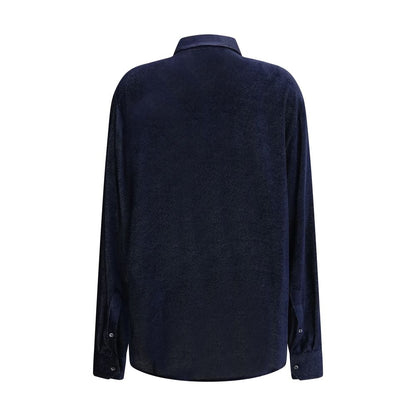 Dress Shirt by Giorgio Armani for men in viscose silk twill blue & patterned features an architectural silhouette with a refined and elegant for a architectural look.