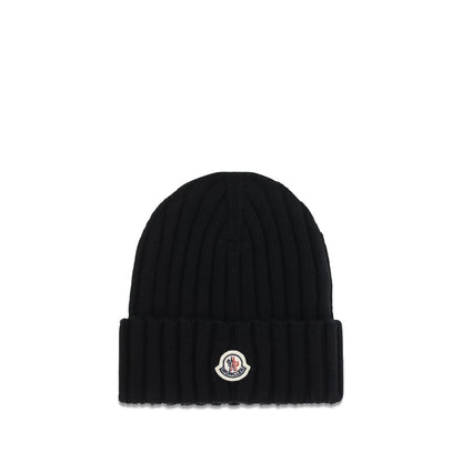 Beanie Hat by Moncler for women in merino wool black & signature features a refined luxury silhouette, artfully capturing the essence of the refined luxury Merino Wool Beanie Hat design for a sophisticated, premium look.