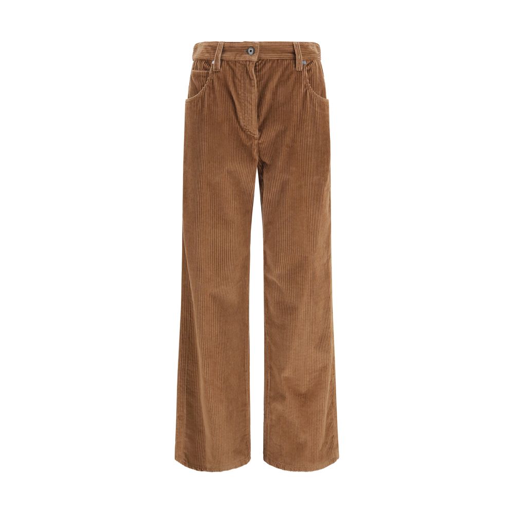 Casual Pants by Brunello Cucinelli for women in denim cotton corduroy velvet brown features an sartorial straight, relaxed-fit, regular-fit & wide and long with a cut for a sartorial finish.