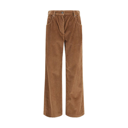 Casual Pants by Brunello Cucinelli for women in denim cotton corduroy velvet brown features an sartorial straight, relaxed-fit, regular-fit & wide and long with a cut for a sartorial finish.