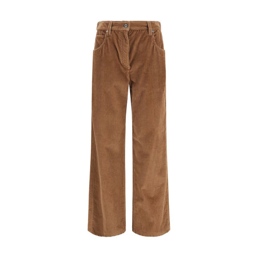 Casual Pants by Brunello Cucinelli for women in denim cotton corduroy velvet brown features an sartorial straight, relaxed-fit, regular-fit & wide and long with a cut for a sartorial finish.