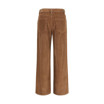 Casual Pants by Brunello Cucinelli for women in denim cotton corduroy velvet brown features an sartorial straight, relaxed-fit, regular-fit & wide and long with a cut for a sartorial finish.