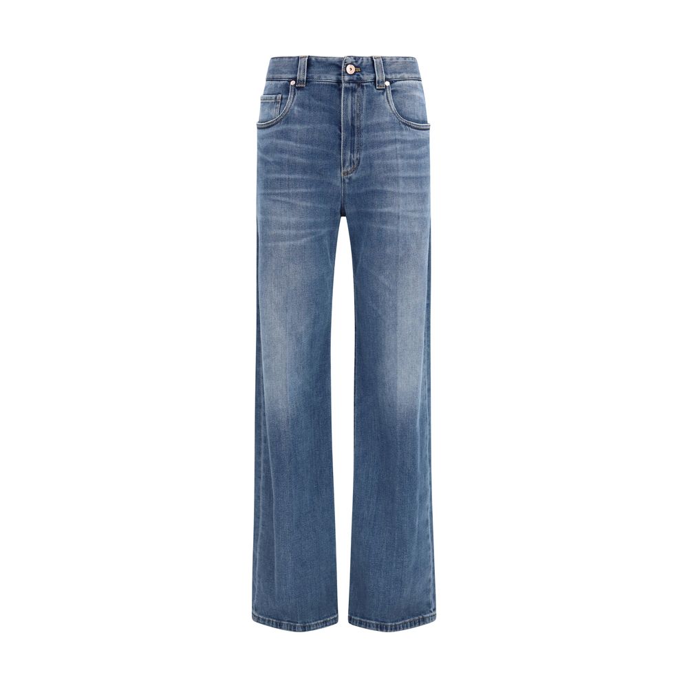 Jeans by Brunello Cucinelli for women in stretch denim cotton blue features an refined tailoring silhouette, showcasing a premium straight-leg, relaxed-fit & regular-fit with a and long cut for a refined tailoring look.