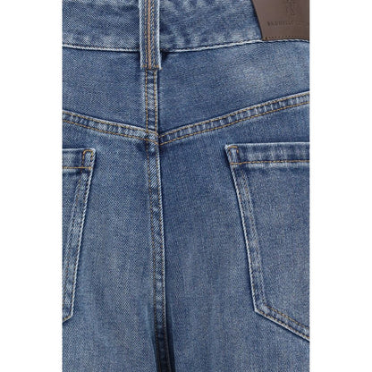 Jeans by Brunello Cucinelli for women in stretch denim cotton blue presents a refined pantology silhouette, artfully defined by a refined pantology straight-leg, relaxed-fit & regular-fit, long, and a sophisticated .