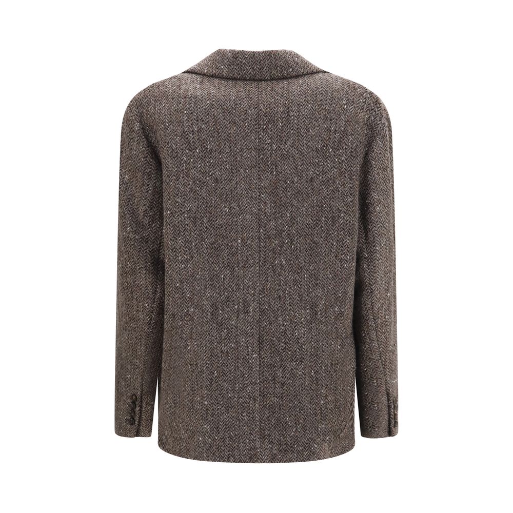 Jacket by Brunello Cucinelli for women in virgin wool polyamide & viscose brown & herringbone presents a authentic silhouette, artfully detailed with a authentic v-neck neckline and functional pockets for a premium authentic finish.