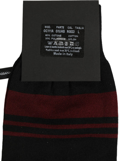 Dolce & Gabbana Men Burgundy Black Logo Mid Calf Accessory Socks