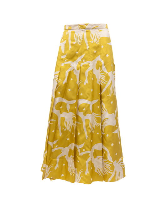 Skirt by Valentino Garavani for women in sequins white & yellow showcases a dramatic silhouette, artfully capturing the essence of the Women's Long Skirt in a dramatic long cut for a refined look.