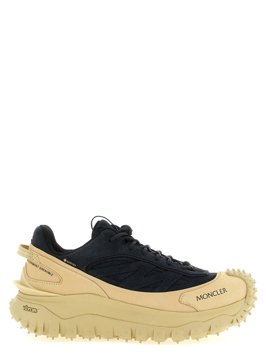 Athletic Sneakers by Moncler for men in nubuck suede leather beige & navy features an timeless silhouette from the Men's Athletic Nubuck Suede Leather Sneakers collection, showcasing a timeless athletic style for a timeless look.