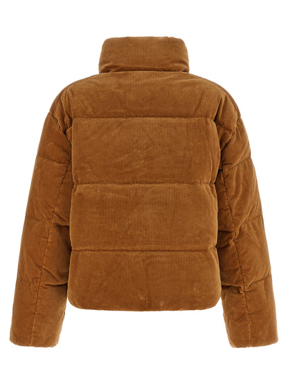Puffer Jacket by Polo Ralph Lauren for women in stretch cotton corduroy brown, hazelnut & silver features an on trend silhouette, showcasing refined pockets & insulated and a sophisticated mock neckline for a truly on trend finish.