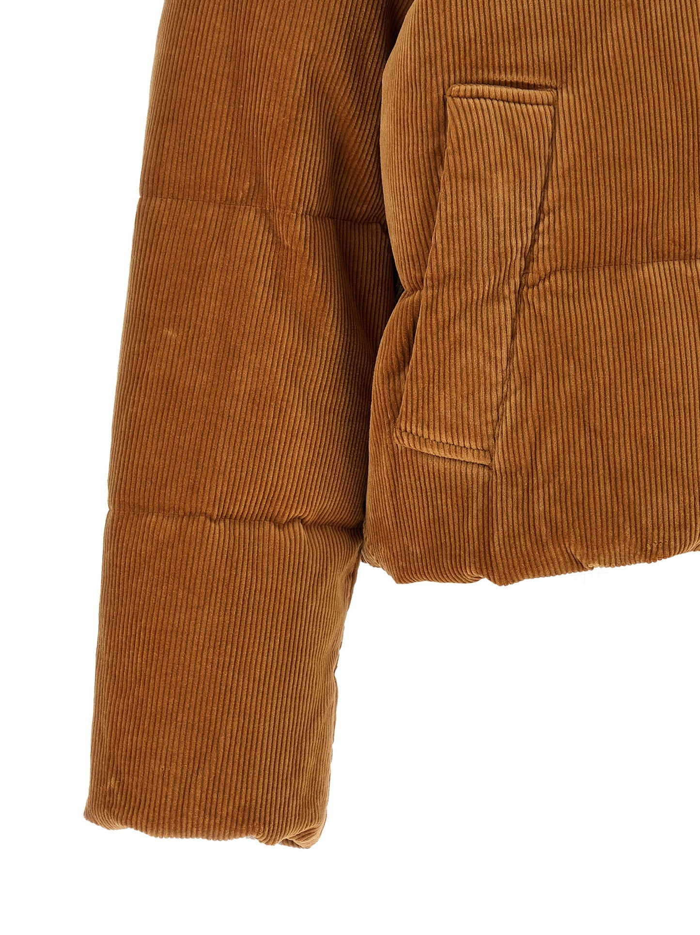 Puffer Jacket by Polo Ralph Lauren for women in stretch cotton corduroy brown, hazelnut & silver showcases a bohemian silhouette, artfully detailed with a bohemian and signature pockets & insulated for a truly bohemian finish.