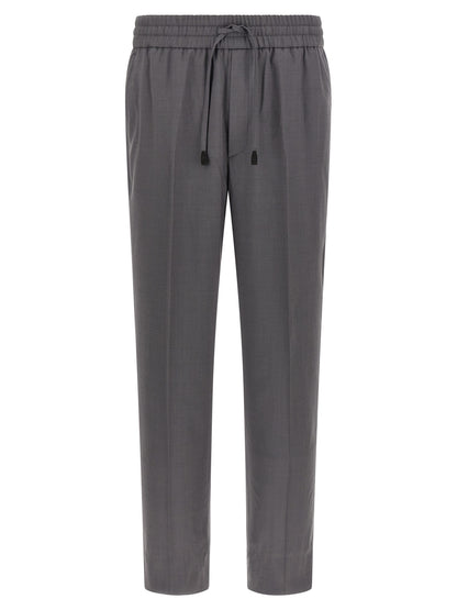 Trousers by Brioni for men in wool gray features a sculptural silhouette, showcasing a sculptural straight-leg and long with a sophisticated for a sculptural finish.
