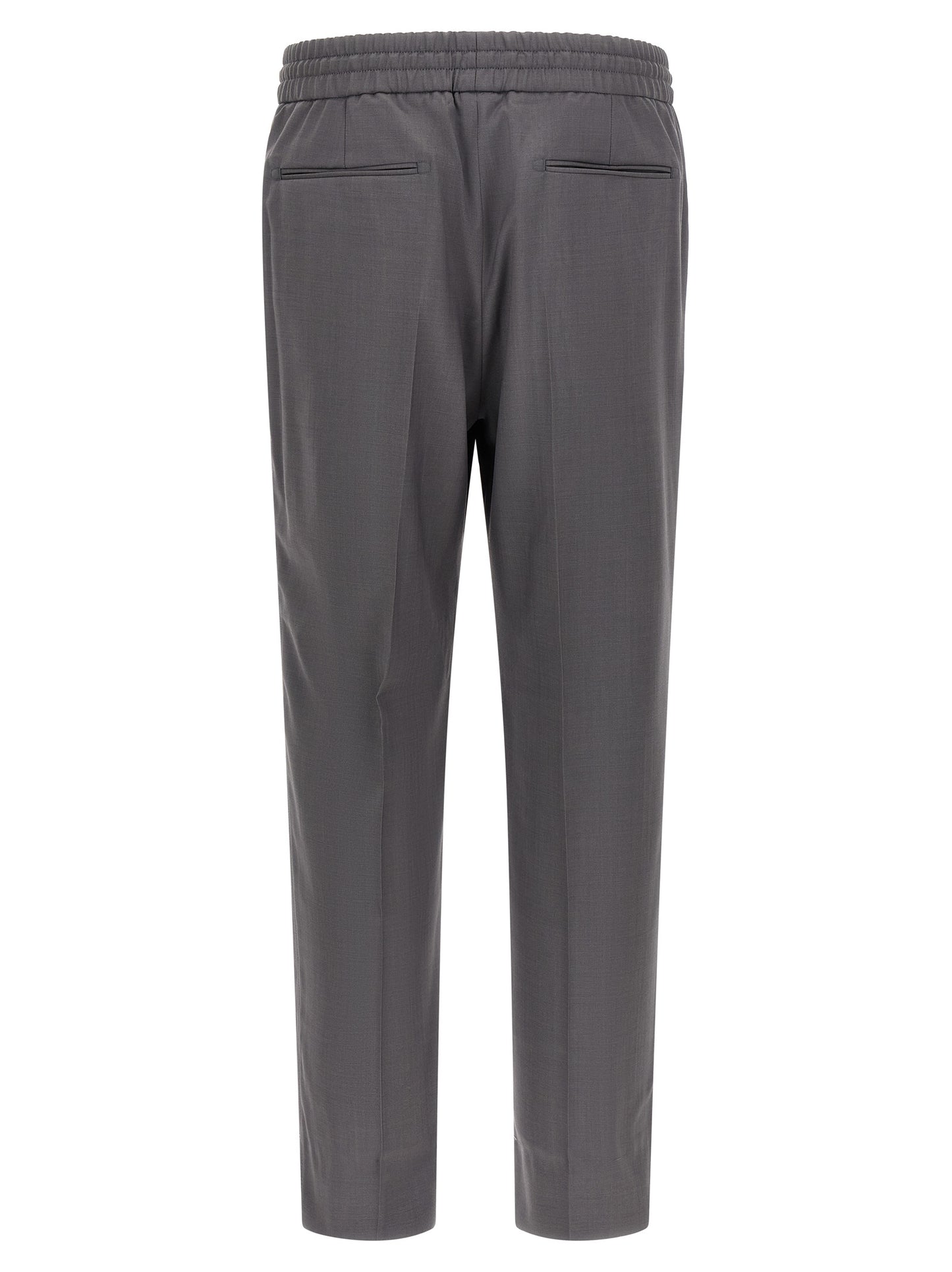 Trousers by Brioni for men in wool gray presents a perennial silhouette, meticulously tailored with a straight-leg cut, long finish, and an elegant .