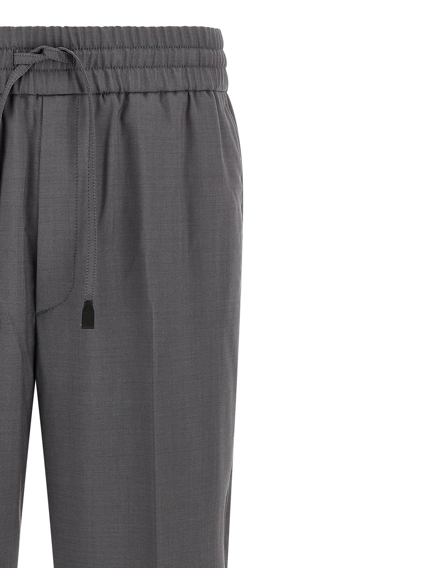 Trousers by Brioni for men in wool gray features an sartorial silhouette, showcasing a precise straight-leg and long with a sartorial for a refined look.